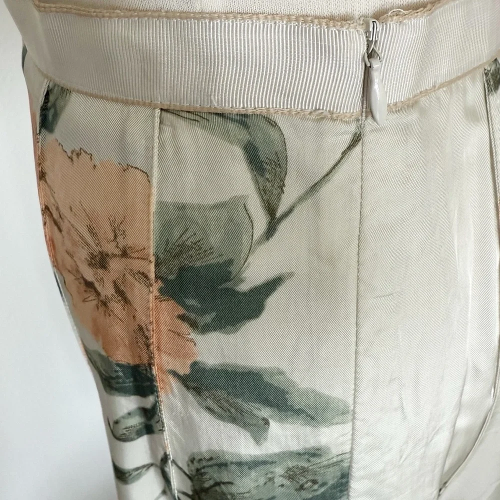 MNG Mango Peach & Green Floral Cream A-line Skirt Size 8